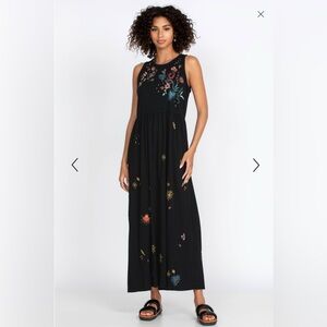 Johnny Was Ruth Tank Dress in black cotton with custom embroidery L